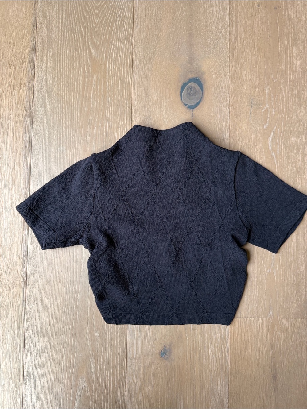 Zara Black Short-Sleeve Textured Knit Top